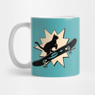 Cool Skater Black Cat in blue Mug